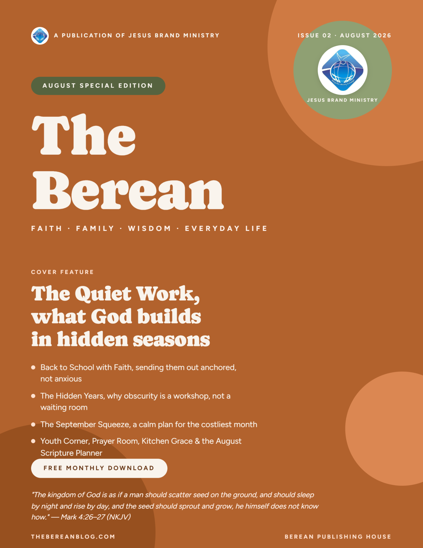 Cover of The Berean Monthly, August 2026: The Quiet Work